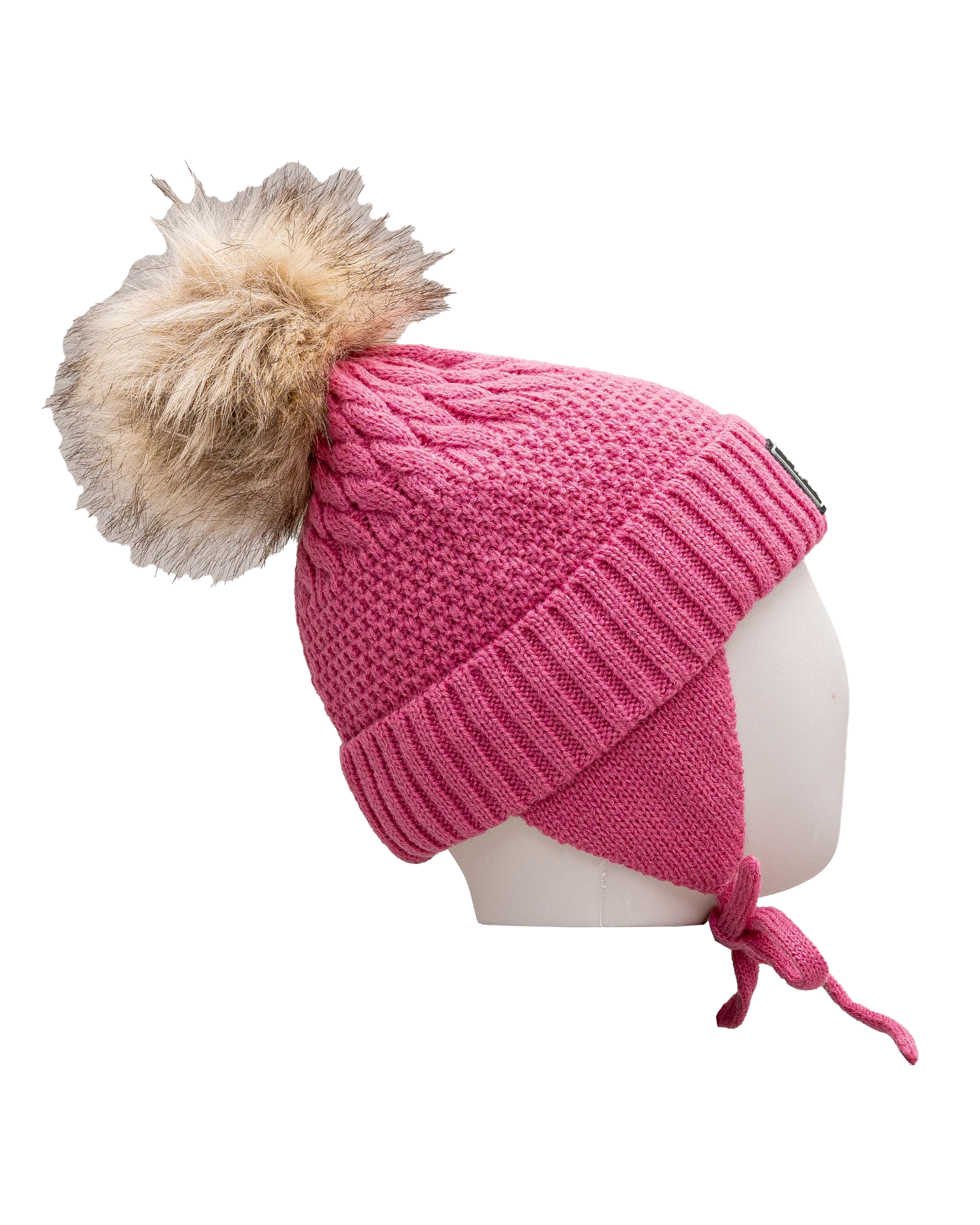 Tuque tricot pompom 2 14y - Rose - #97D-146 - Image 3